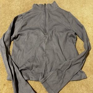 Gray Ribbed Quarter Zip Top